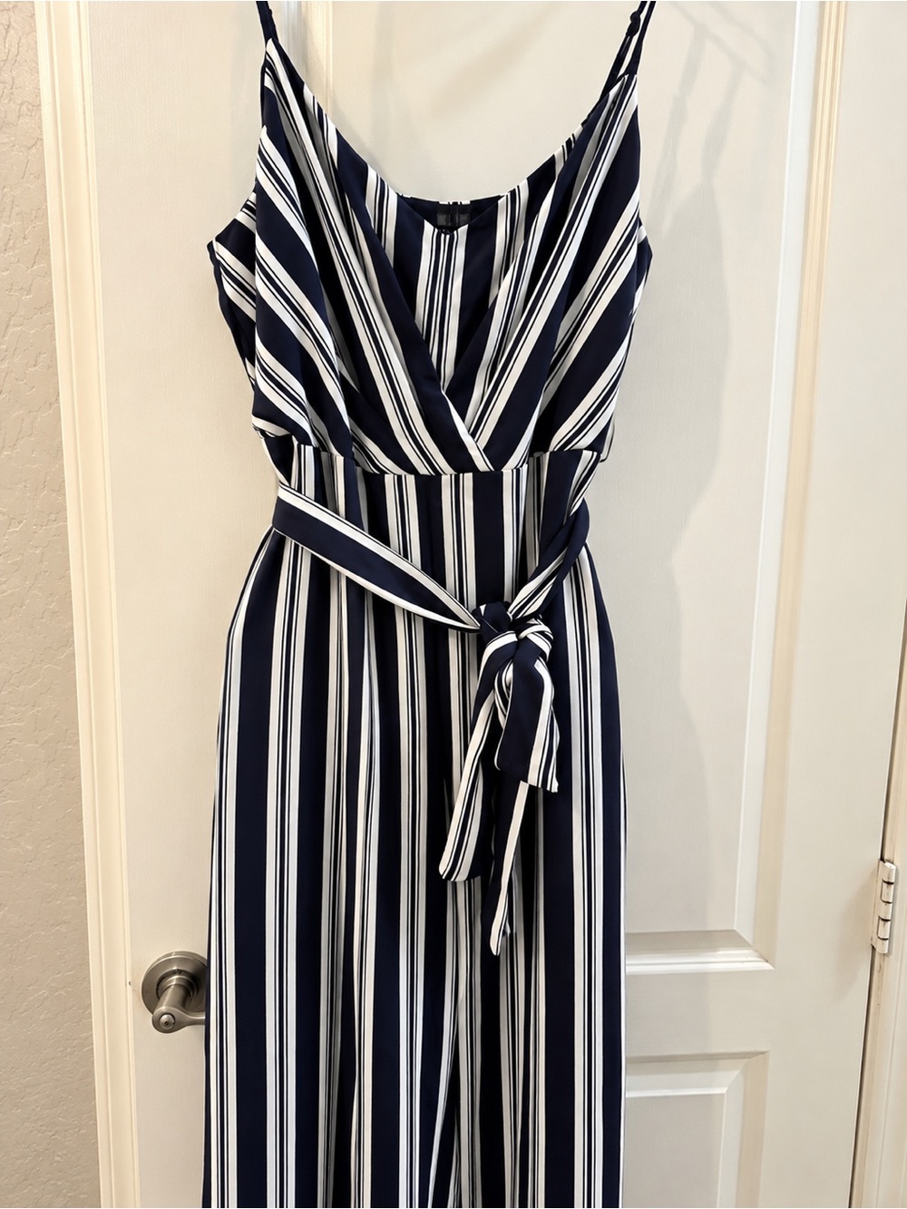 Ralph Lauren Navy and White Striped Belted Jumpsuit